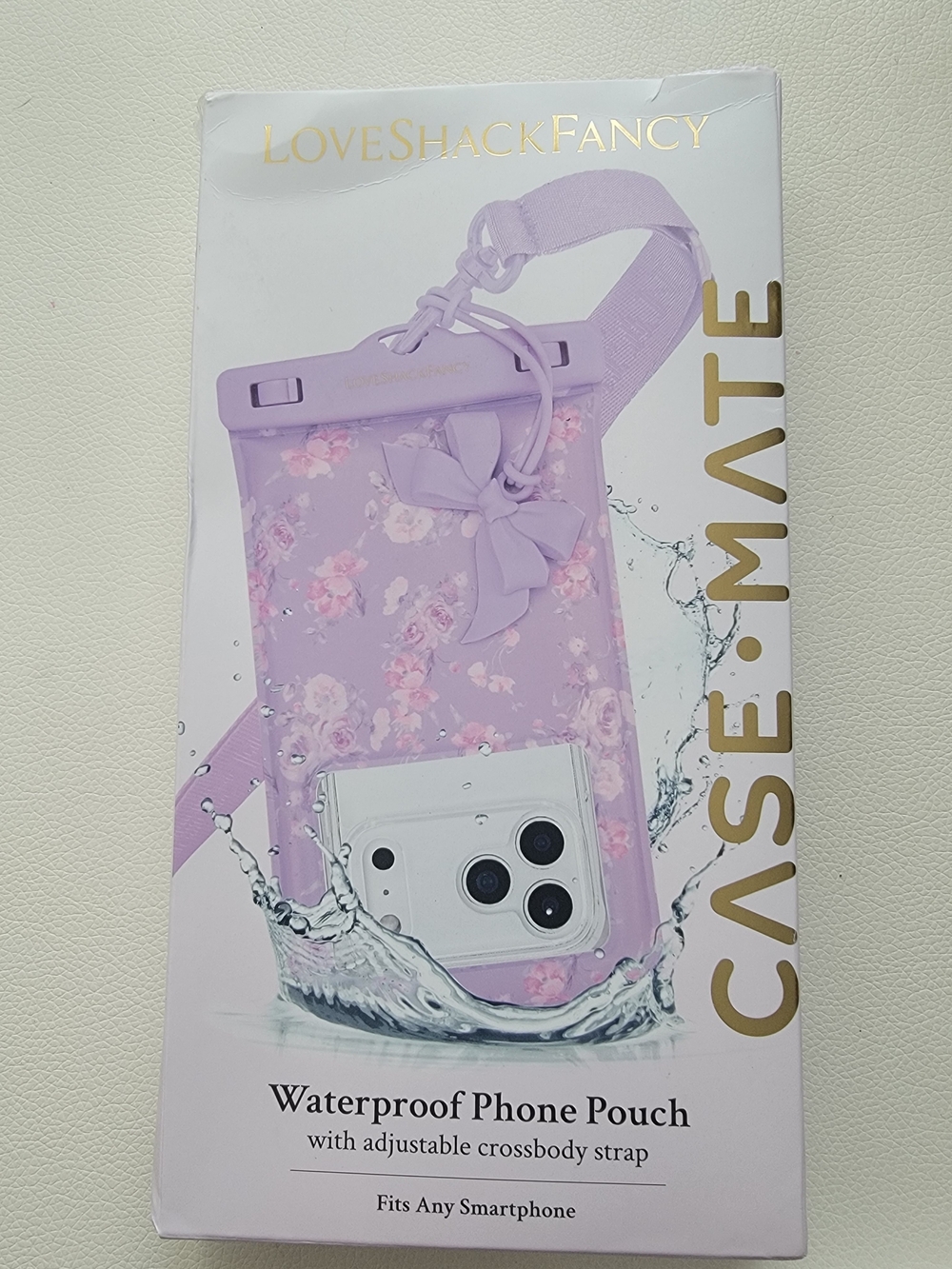 LoveShackFancy Lavender Floral Waterproof Phone Pouch with Strap